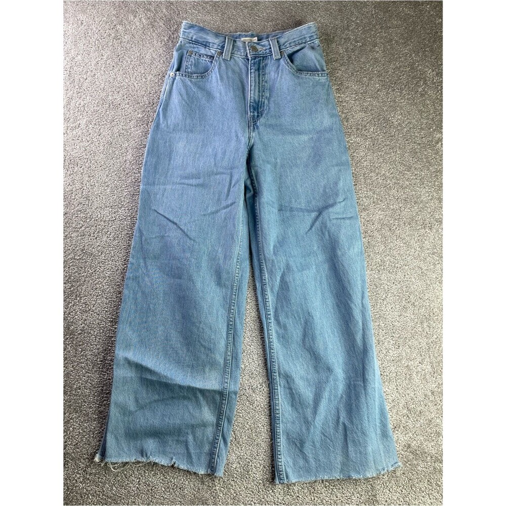 Levi’s Cinch Baggy Jeans Women’s 24 Light Wash Wide Leg Carpenter Raw Hem